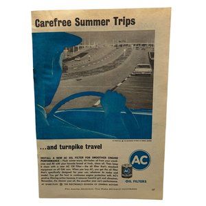 Vintage 1963 Print Ad AC Oil Filters Auto Parts General Motors Original Color Ad